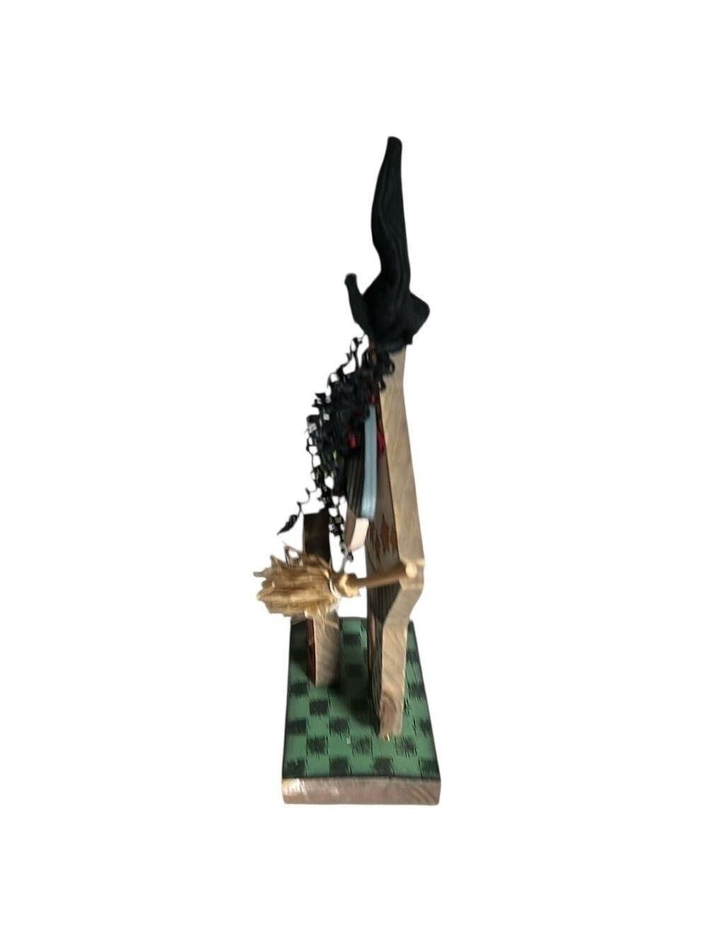 Wooden Halloween Good Witch Figurine with Curly Black Hair and Broom 11” - Picture 3 of 9